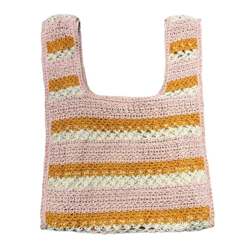 Wild Fable Crochet purse/bag striped pink / orange /cream snap closure Boho